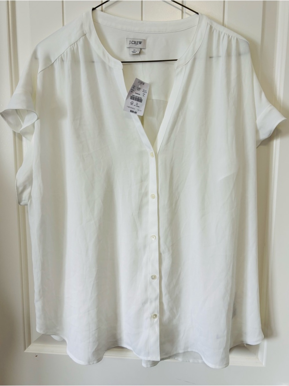 J. Crew White Short Sleeve Button-Front V-Neck Blouse